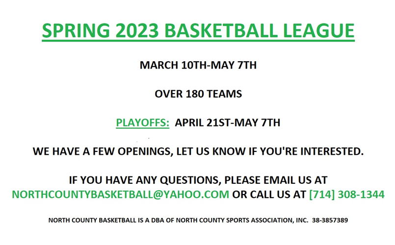 SPRING 2023 BASKETBALL LEAGUE