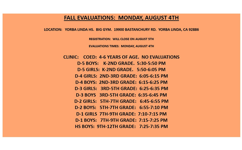 FALL 2025 BASKETBALL EVALUATIONS