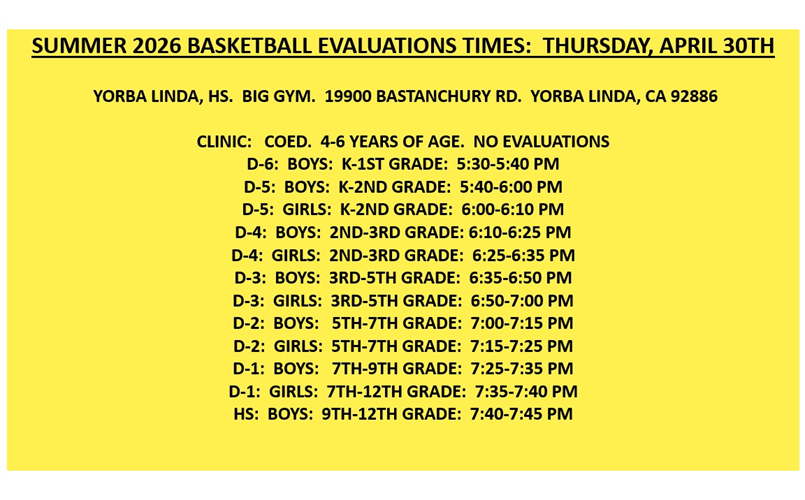 SUMMER 2026 BASKETBALL EVALUATIONS